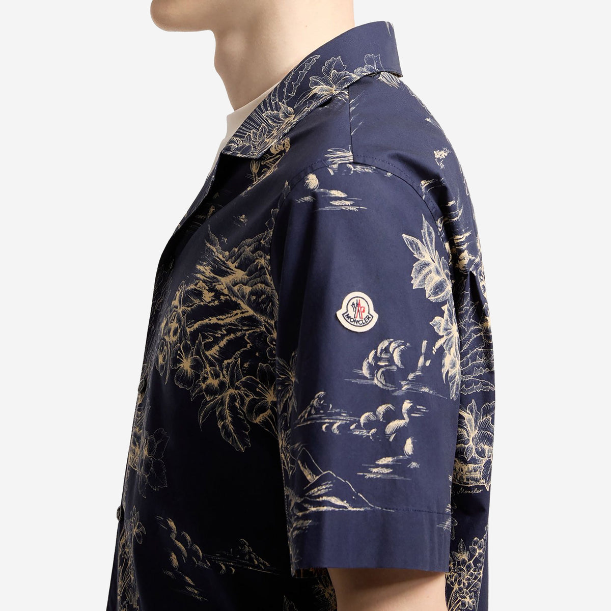 Moncler Floral Print Short Sleeve Cotton Shirt