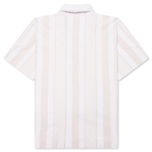 Stripped Cotton Towelling Boxy Fit Shirt - White/Beige