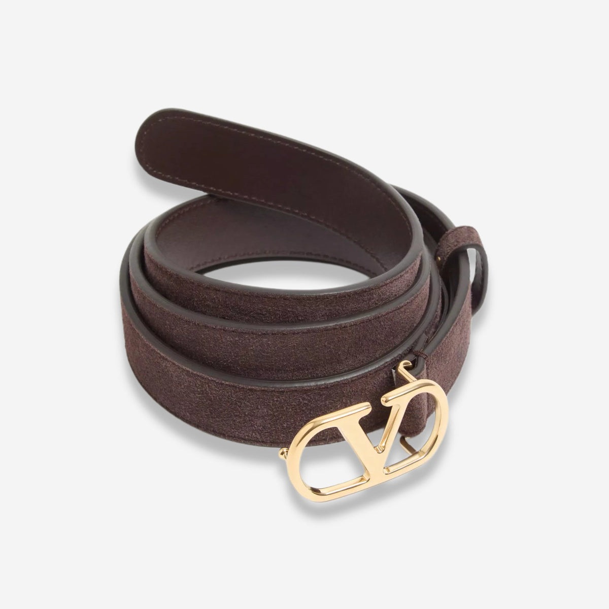 Valentino Garavani VLogo Signature Suede/Antique Gold Logo Belt