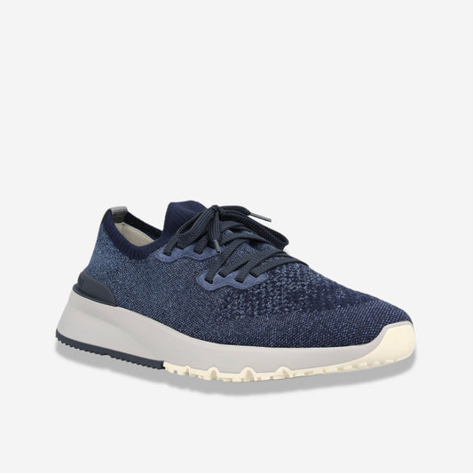 Brunello Cucinelli Cotton Knit And Semi-Polished Calfskin Runners