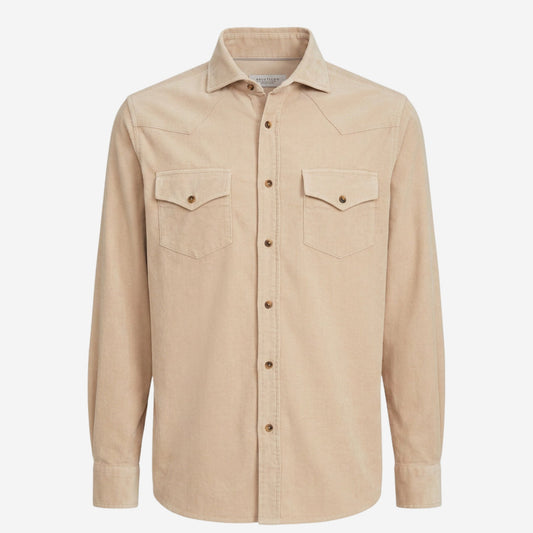 Brunello Cucinelli Corduroy Garment-Dyed Western Shirt