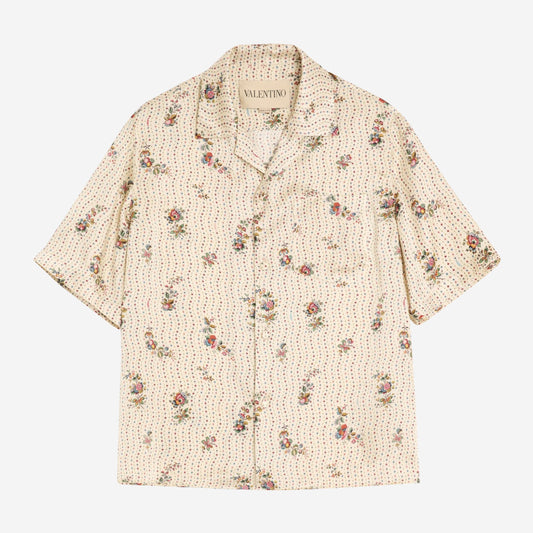 Valentino Silk Papier Floral Print Bowling Shirt