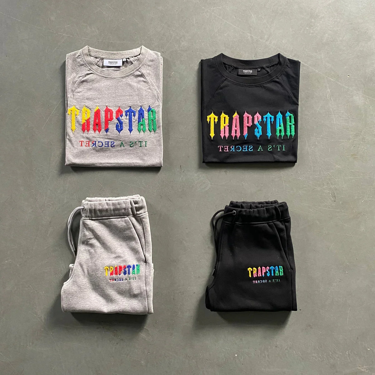 Trapstar Chenille Decoded Short Set - Grey/Black