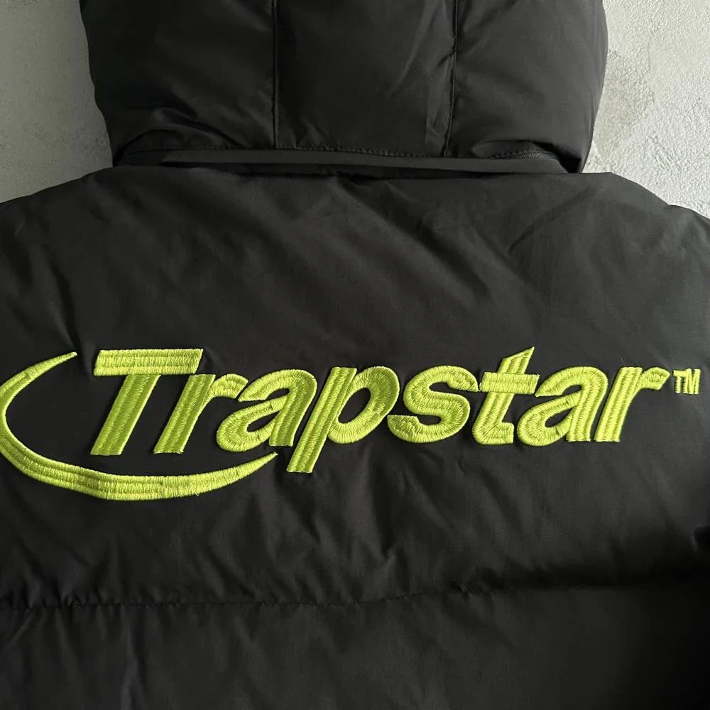 Trapstar Hyperdrive Detachable Hooded Puffer Jacket - Black/Lime