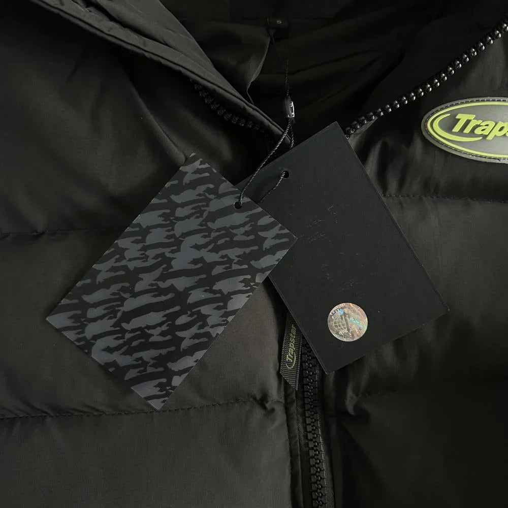 Trapstar Hyperdrive Detachable Hooded Puffer Jacket - Black/Lime