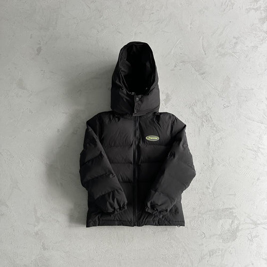 Trapstar Hyperdrive Detachable Hooded Puffer Jacket - Black/Lime
