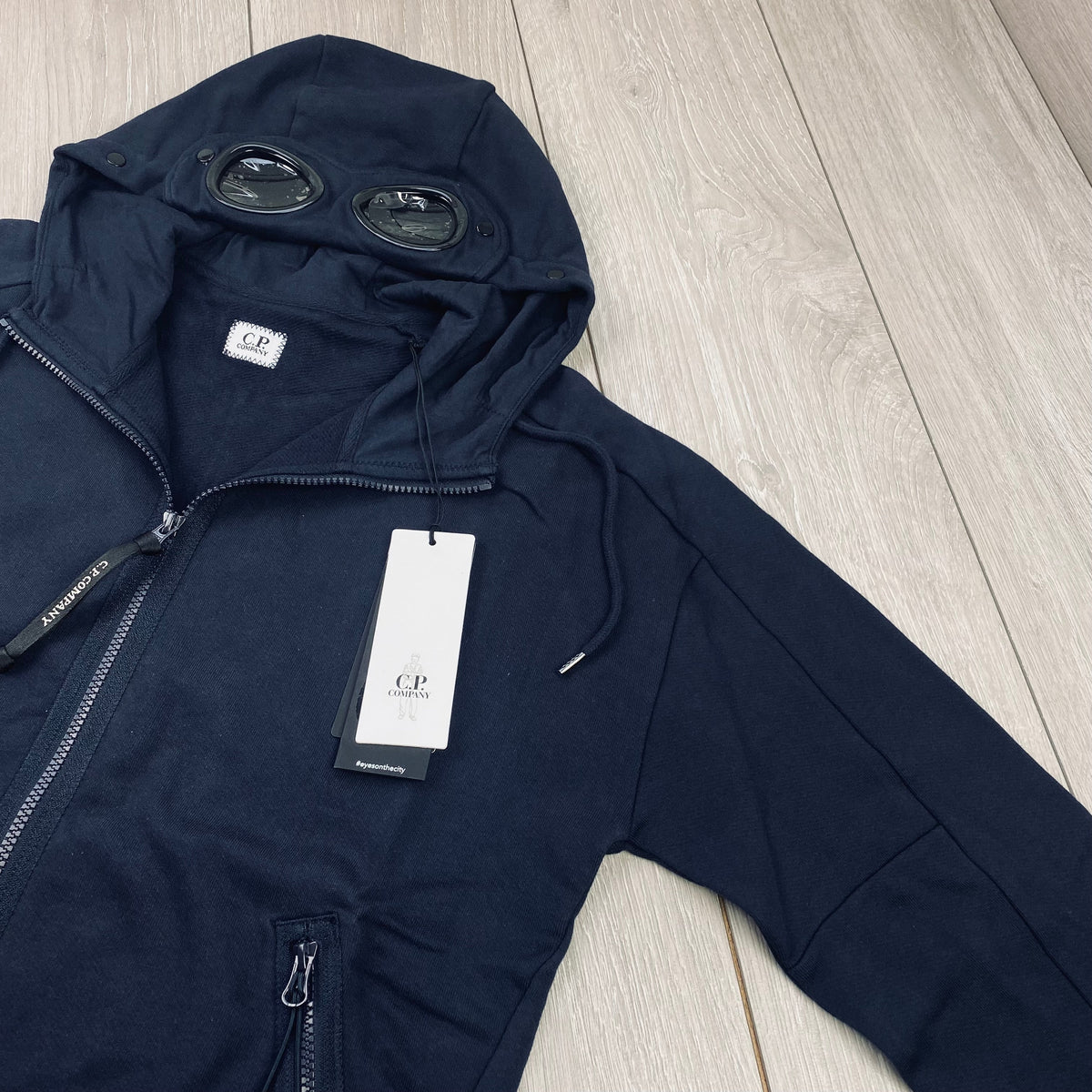 CP Company Raised Fleece Goggle Hoodie - Navy Castmark