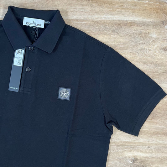 Stone Island Organic Cotton Pique Regular Fit Polo Shirt in Black Castmark