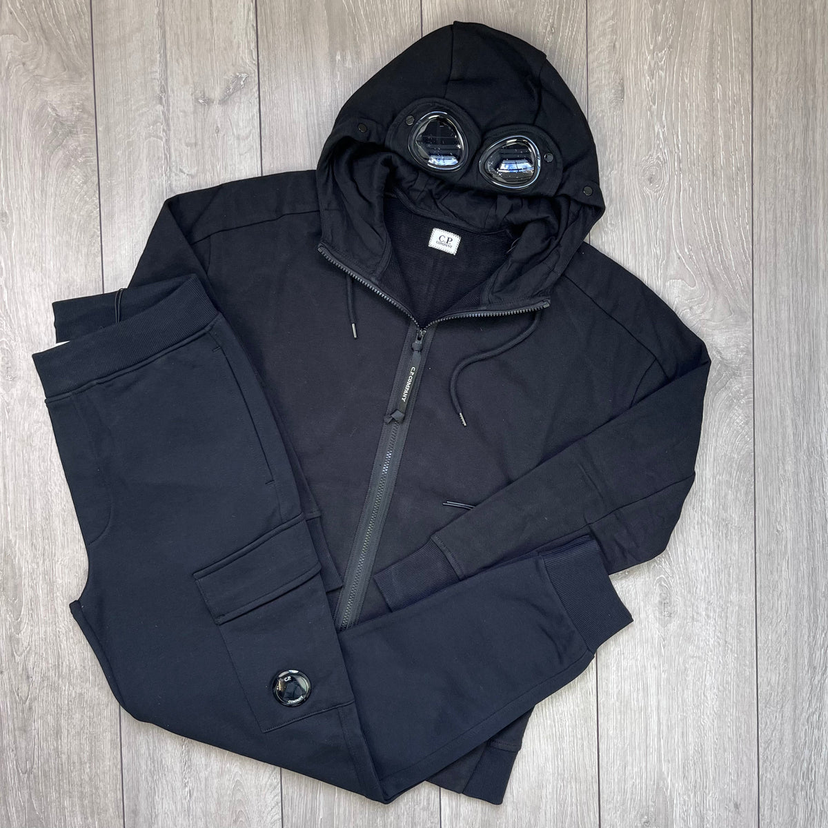 CP Company Raised Fleece Tracksuit - Black Castmark