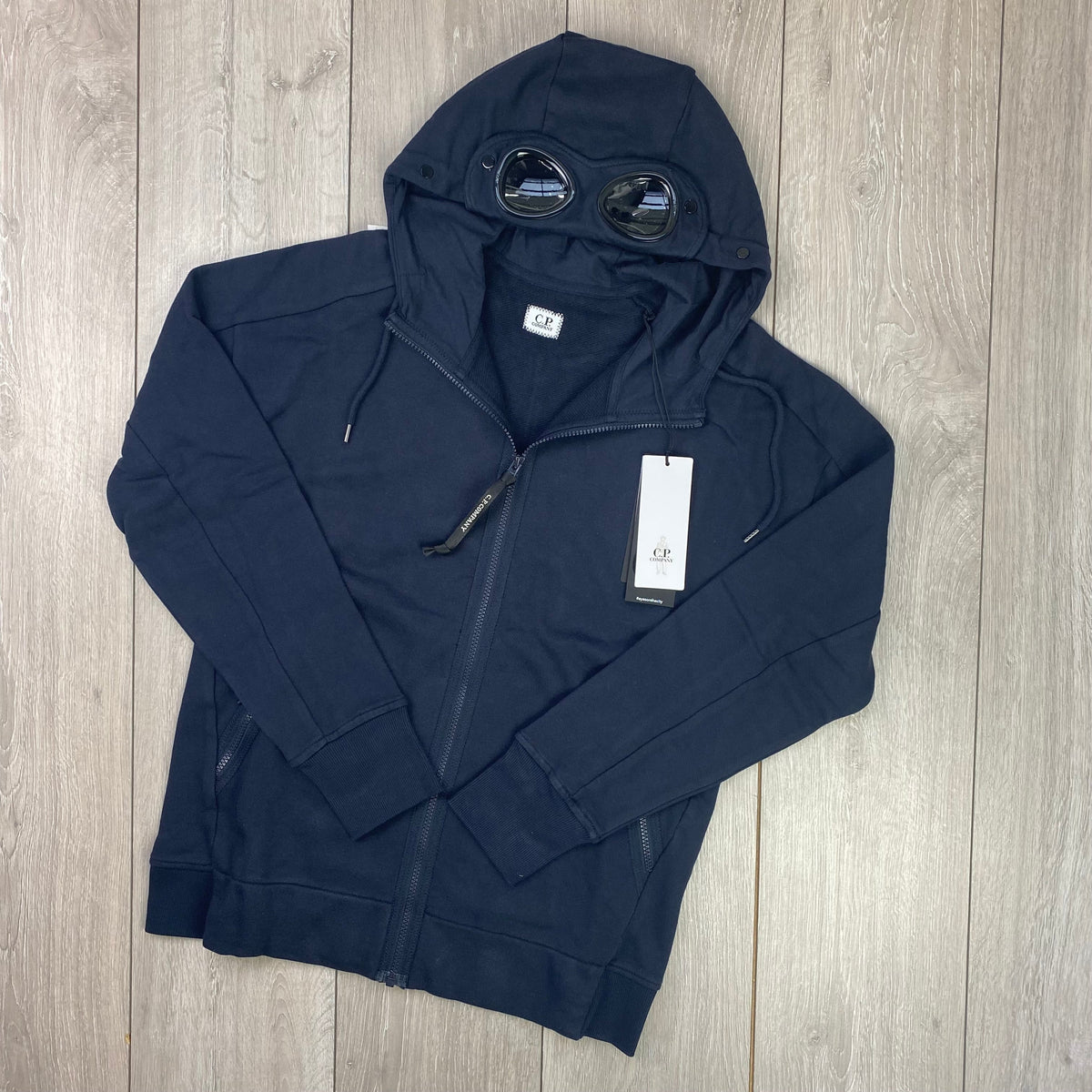 CP Company Raised Fleece Goggle Hoodie - Navy Castmark