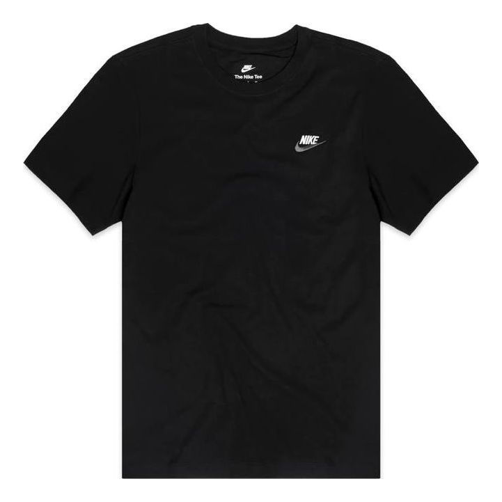Nike Sportswear Club Embroidered Logo Solid Color Round Neck Short Sleeve Black AR4997-014
