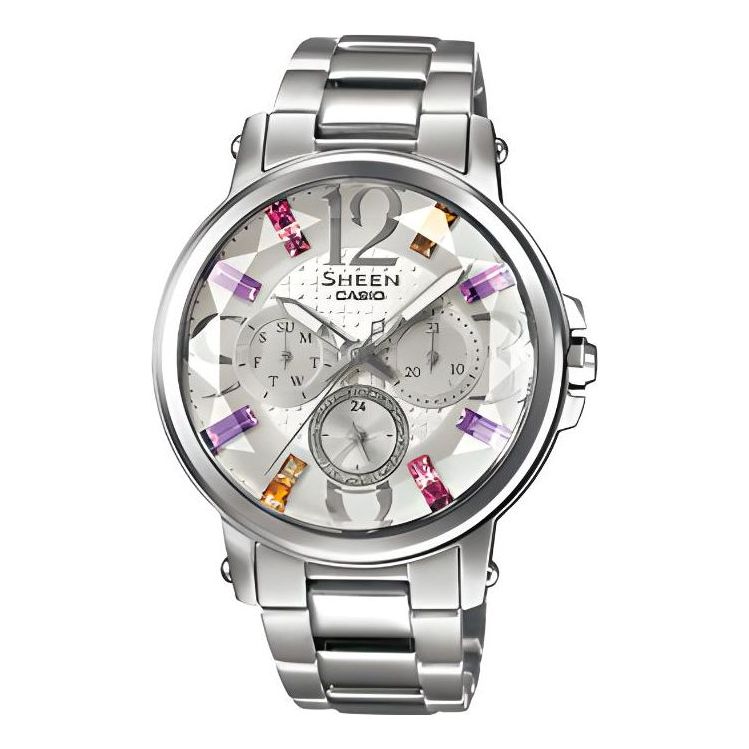 CASIO SHEEN Stylish Waterproof Quartz Movement Stainless Steel Strap Watch 44*38.4*11mm Silver SHE-3035D-7A
