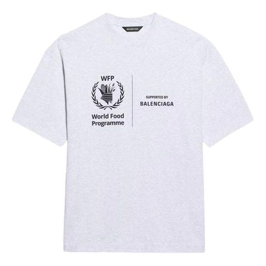 Men's Balenciaga x WFP 1st Generation Crossover Printing Logo Round Neck Pullover Short Sleeve Gray 612966THV841167