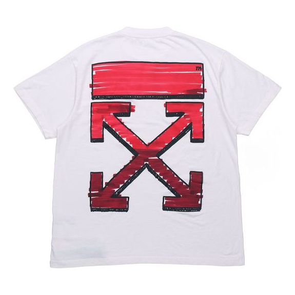 Off-White SS21 Back Red Arrow Cotton Short Sleeve Loose Fit White OMAA038R21JER0020125