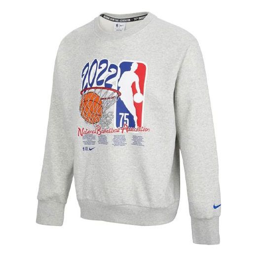 Nike NBA Eam 31 Courtside Logo Printing Fleece Stay Warm Knit Pullover Round Neck Gray DH9183-050