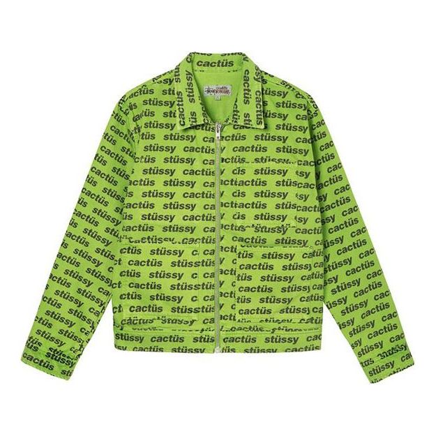 Stussy x CPFM Crossover Zip Work Jacket Alphabet Logo Full Print Denim Unisex Green 315284