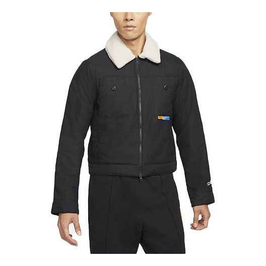 Men's Nike Fleece Lapel Sports Padded Clothes Black Jacket DA6716-010