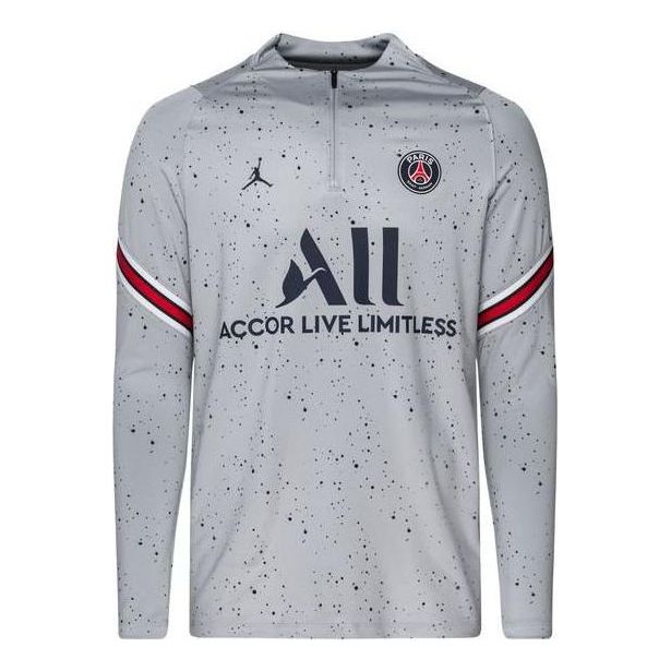 Men's Nike Splash Ink Half Zipper Training Alphabet Stand Collar Long Sleeves Paris Saint-Germain Light Blue T-Shirt DH7685-013