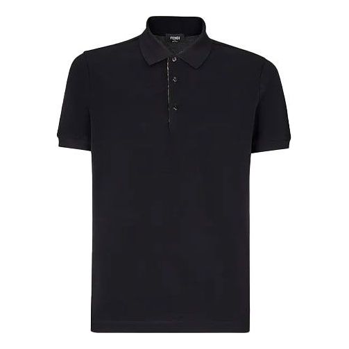 Men's FENDI SS21 Solid Color Short Sleeve Polo Shirt Black FY0985AAONF0QA1