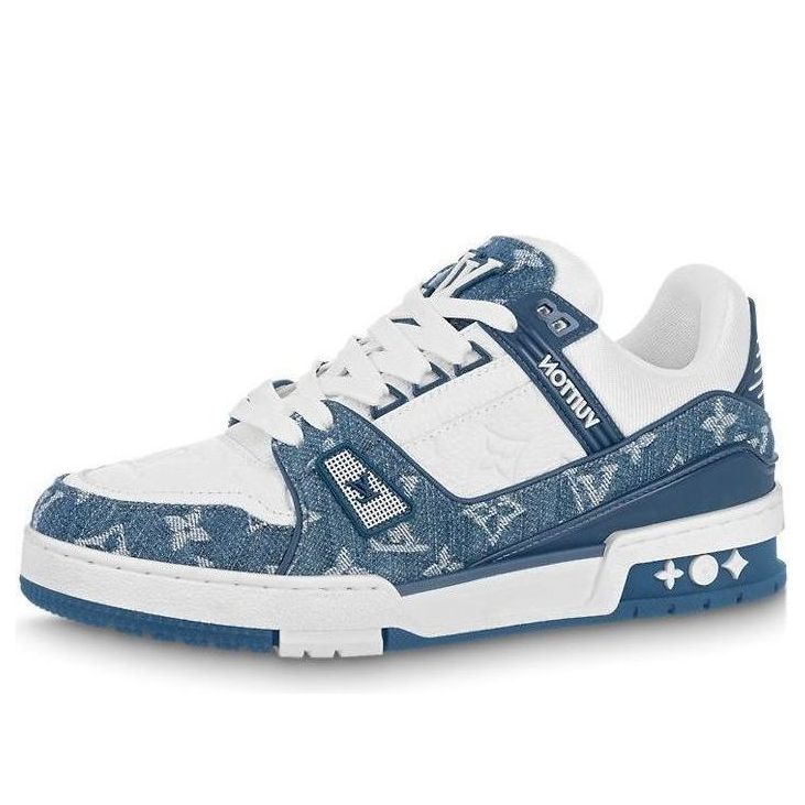 (WMNS) LOUIS VUITTON LV Trainer Sneakers 'White with Blue Mesh Monogram' 1AC2AM