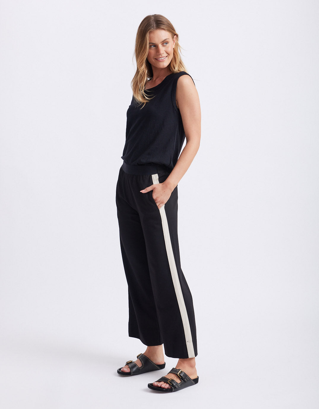Timeless 7/8 Ponte Pant - Black/Beige Stripe