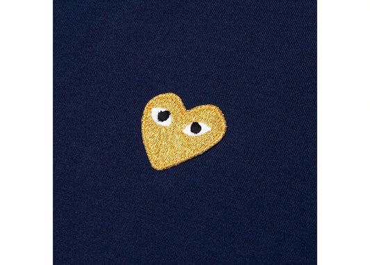 COMME DES GARÇONS PLAY GOLD HEART PATCH T-SHIRT NAVY