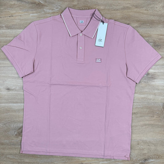 CP Company Stretch Piquet Striped Collar Polo Shirt in Misty Rose - Pink Castmark