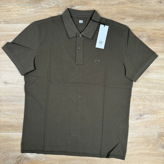 CP Company Stretch Piquet Striped Collar Polo Shirt in Ivy Green Castmark