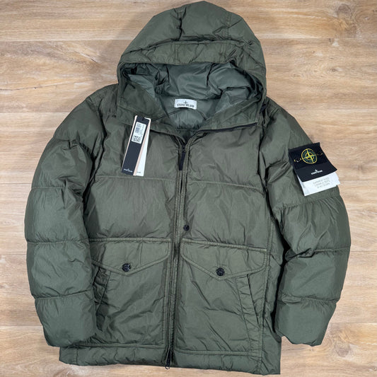 Stone Island Crinkle Reps R-NY Down Parka in Musk Green Castmark