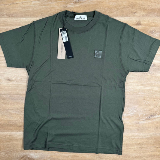 Stone Island Patch Logo Cotton T-Shirt in Musk Green Castmark