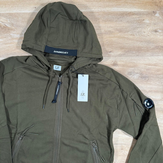 CP Company Diagonal Raised Zipped Lens Hoodie in Ivy Green Castmark