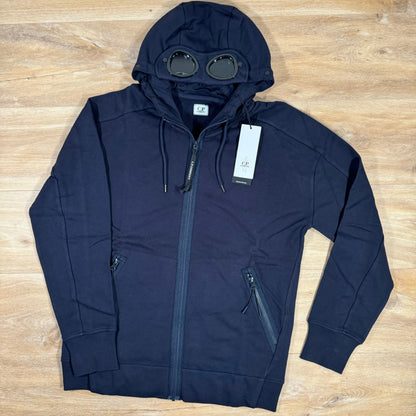 CP Company Diagonal Raised Zipped Goggle Hoodie in Navy Castmark