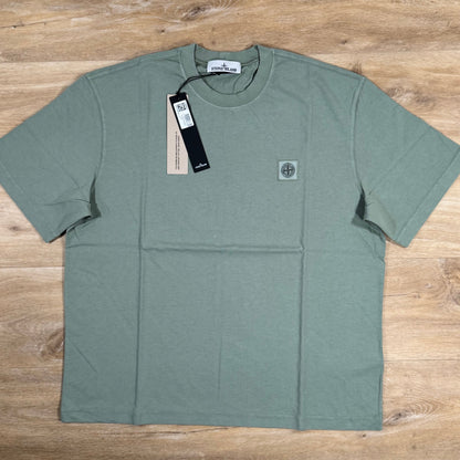Stone Island Combed Organic Cotton Patch Logo T-Shirt in Sage Green Castmark
