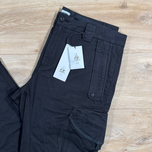 CP Company Stretch Sateen Utility Cargo Lens Pants in Black Castmark