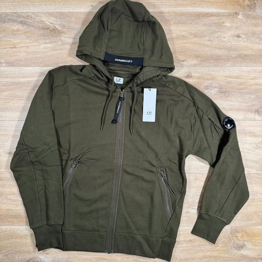 CP Company Diagonal Raised Zipped Lens Hoodie in Ivy Green Castmark