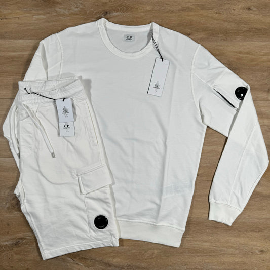 CP Company Light Fleece Lens Tracksuit in White Castmark