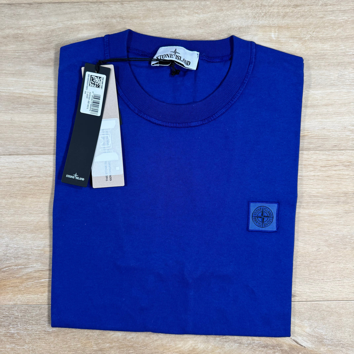 Stone Island Organic Cotton Patch Logo T-Shirt in Bright Blue Castmark