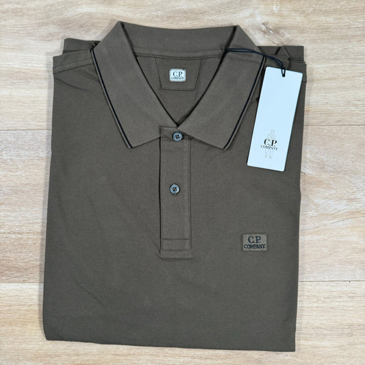 CP Company Stretch Piquet Striped Collar Polo Shirt in Ivy Green Castmark