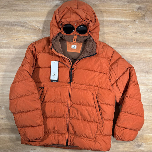 CP Company Chrome-R Goggle Down Jacket in Bombay Brown Castmark