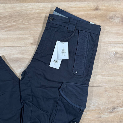 CP Company Stretch Sateen Utility Cargo Lens Pants in Navy Castmark