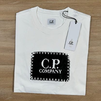 CP Company Stitch Block Logo T-Shirt in Gauze White Castmark
