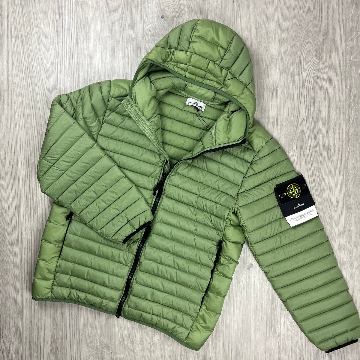 Stone Island Woven Down Jacket - Sage Green Castmark