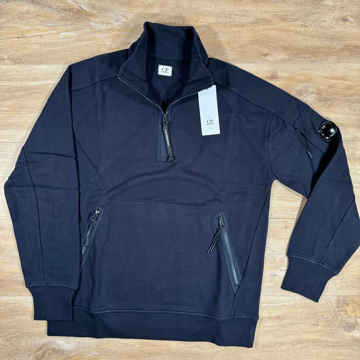 CP Company Diagonal Raised Half-Zipped Lens Sweatshirt in Navy Castmark