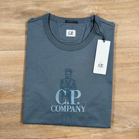 CP Company 30/2 Mercerized Jersey Twisted British Sailor T-Shirt in Stormy Weather - Blue Castmark