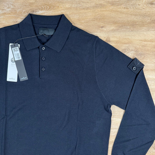 Stone Island Light Pure Wool Long-Sleeved Ghost Polo Shirt in Navy Castmark