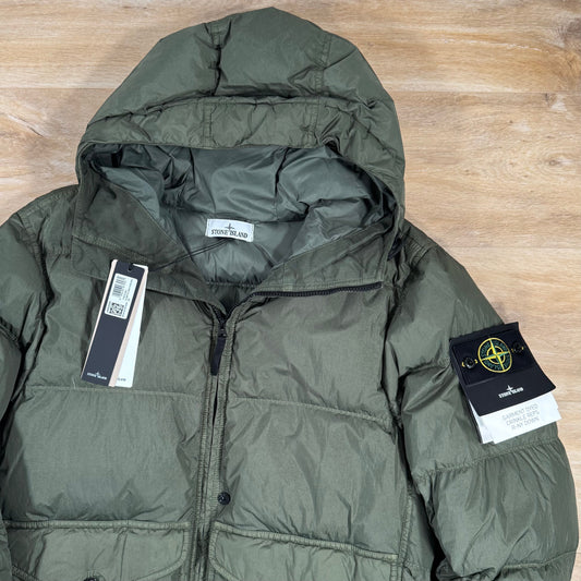 Stone Island Crinkle Reps R-NY Down Parka in Musk Green Castmark