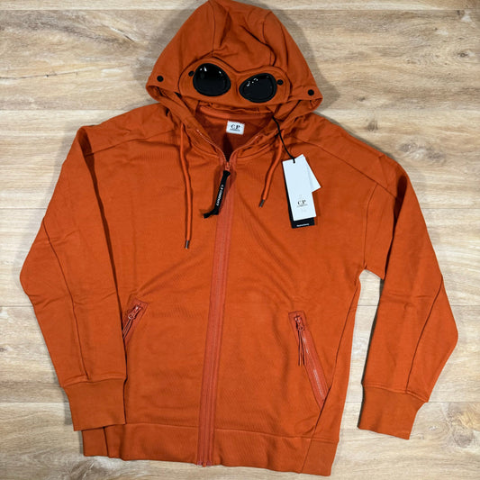CP Company Diagonal Raised Zipped Goggle Hoodie in Bombay Brown Castmark