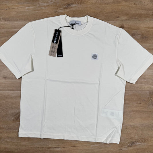 Stone Island Combed Organic Cotton Patch Logo T-Shirt in Ivory Castmark