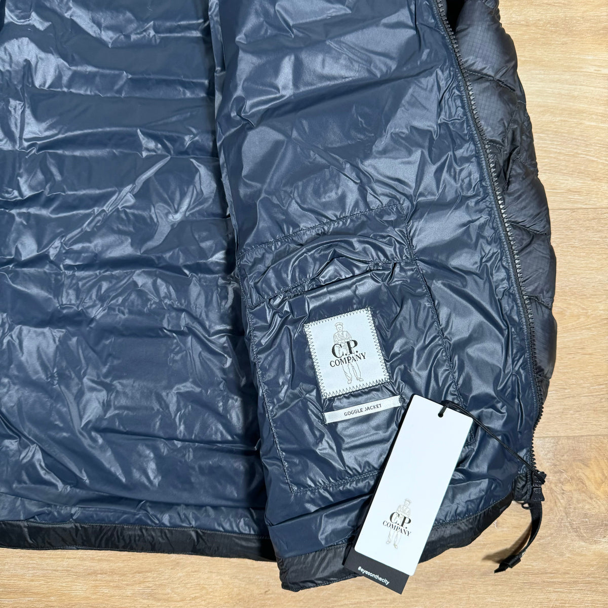 CP Company DD Shell Goggle Down Jacket in Navy Castmark