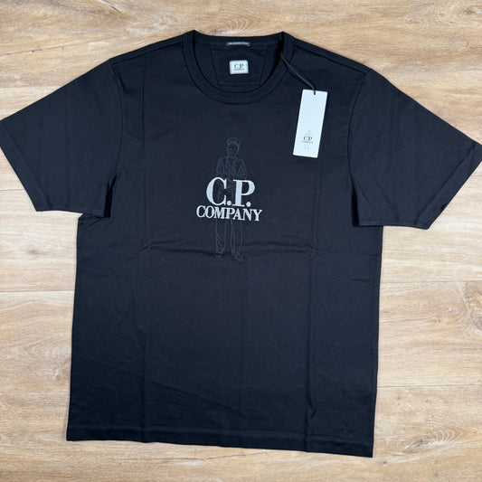 CP Company 30/2 Mercerized Jersey Twisted British Sailor T-Shirt in Black Castmark